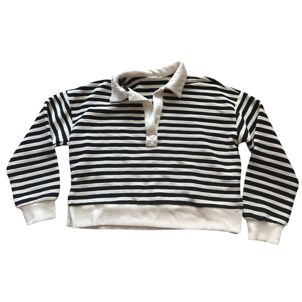 Blu Pepper‎ Striped Pullover Sweater Black Cream Ribbed Collared size Small